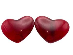 Vintage Monies Gerda Lynggaard Red Lucite Puffed Heart Clip-On Earrings